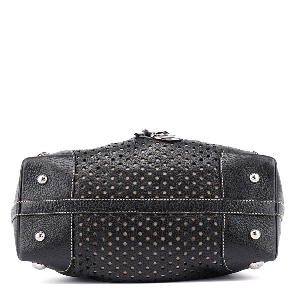Black Leather Perforated Tote Bag