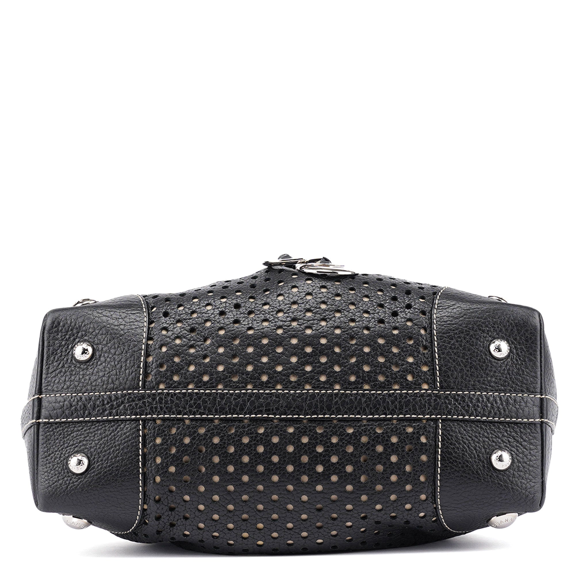 Black Leather Perforated Tote Bag