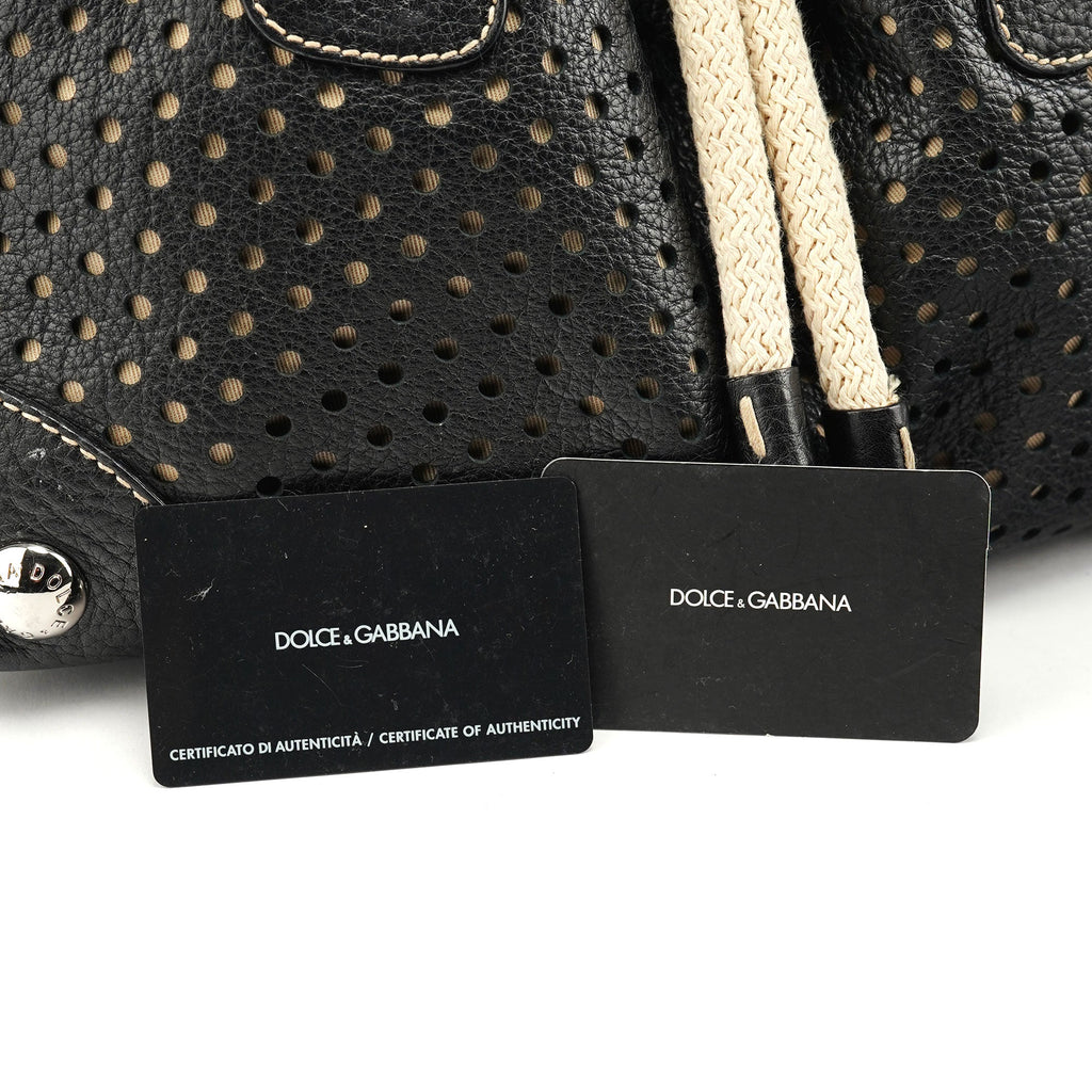 Black Leather Perforated Tote Bag