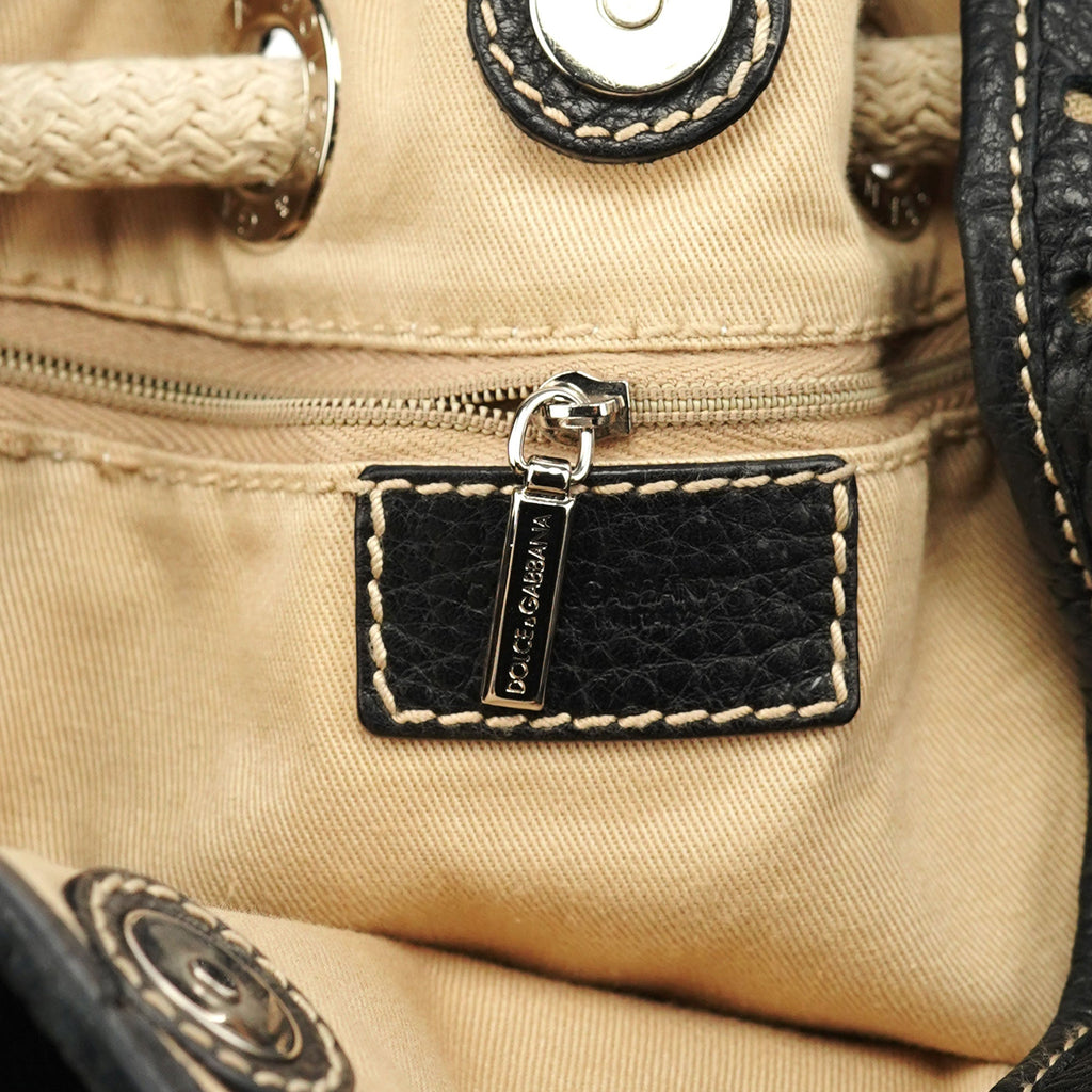 Black Leather Perforated Tote Bag