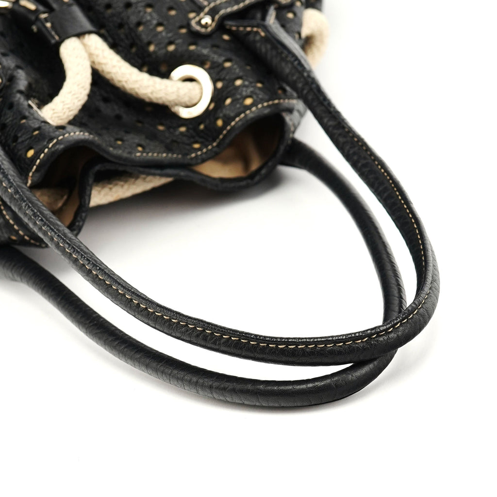 Black Leather Perforated Tote Bag