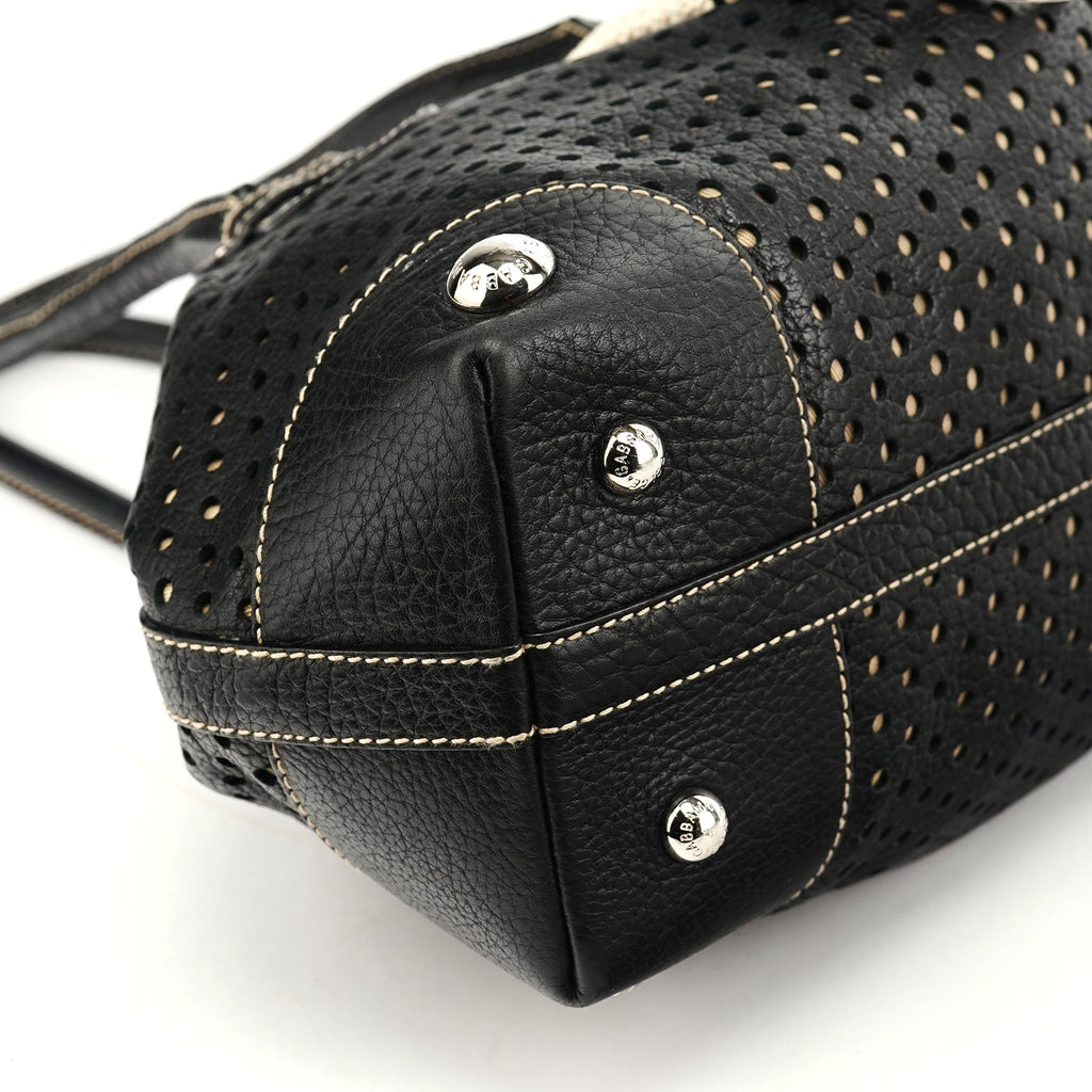 Black Leather Perforated Tote Bag