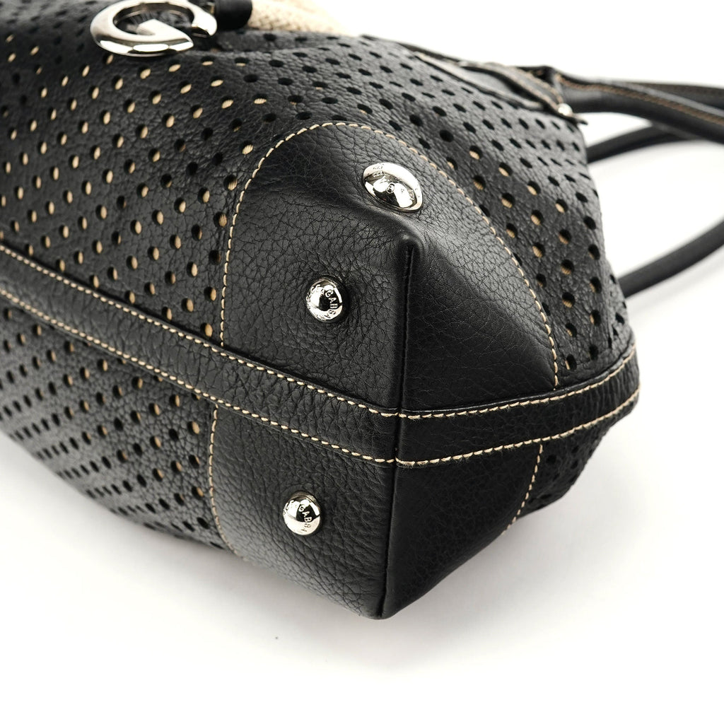 Black Leather Perforated Tote Bag
