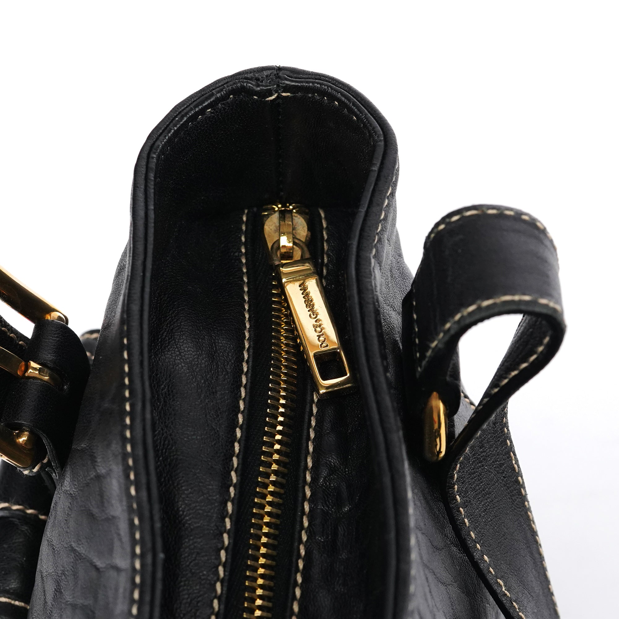 Black Leather Pocket Tote Bag