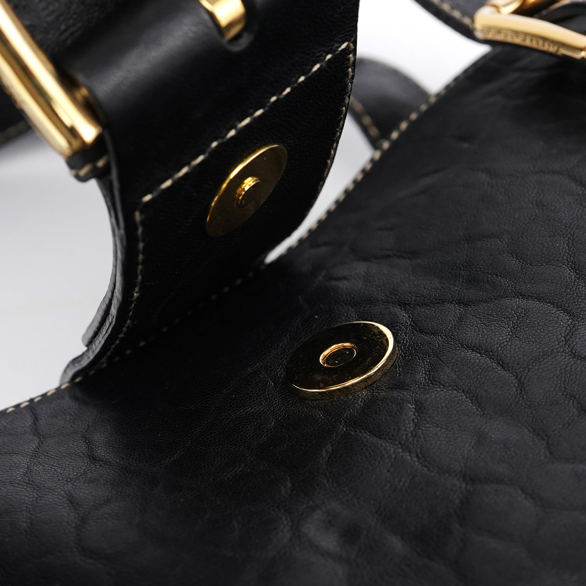 Black Leather Pocket Tote Bag