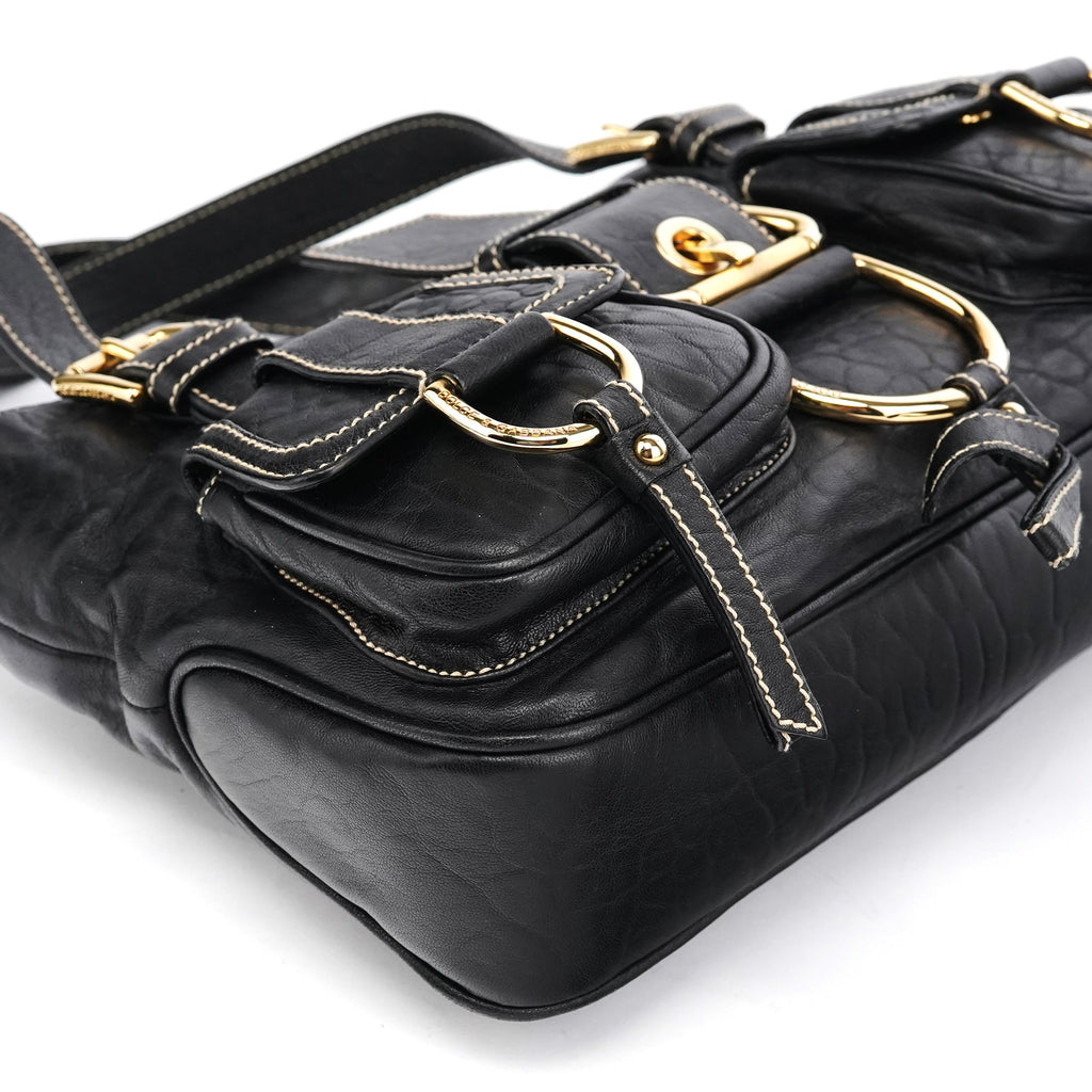 Black Leather Pocket Tote Bag