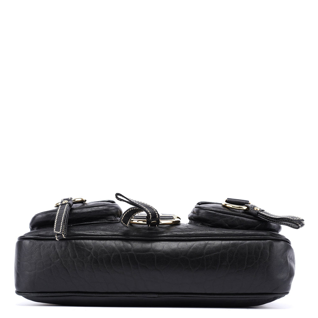 Black Leather Pocket Tote Bag