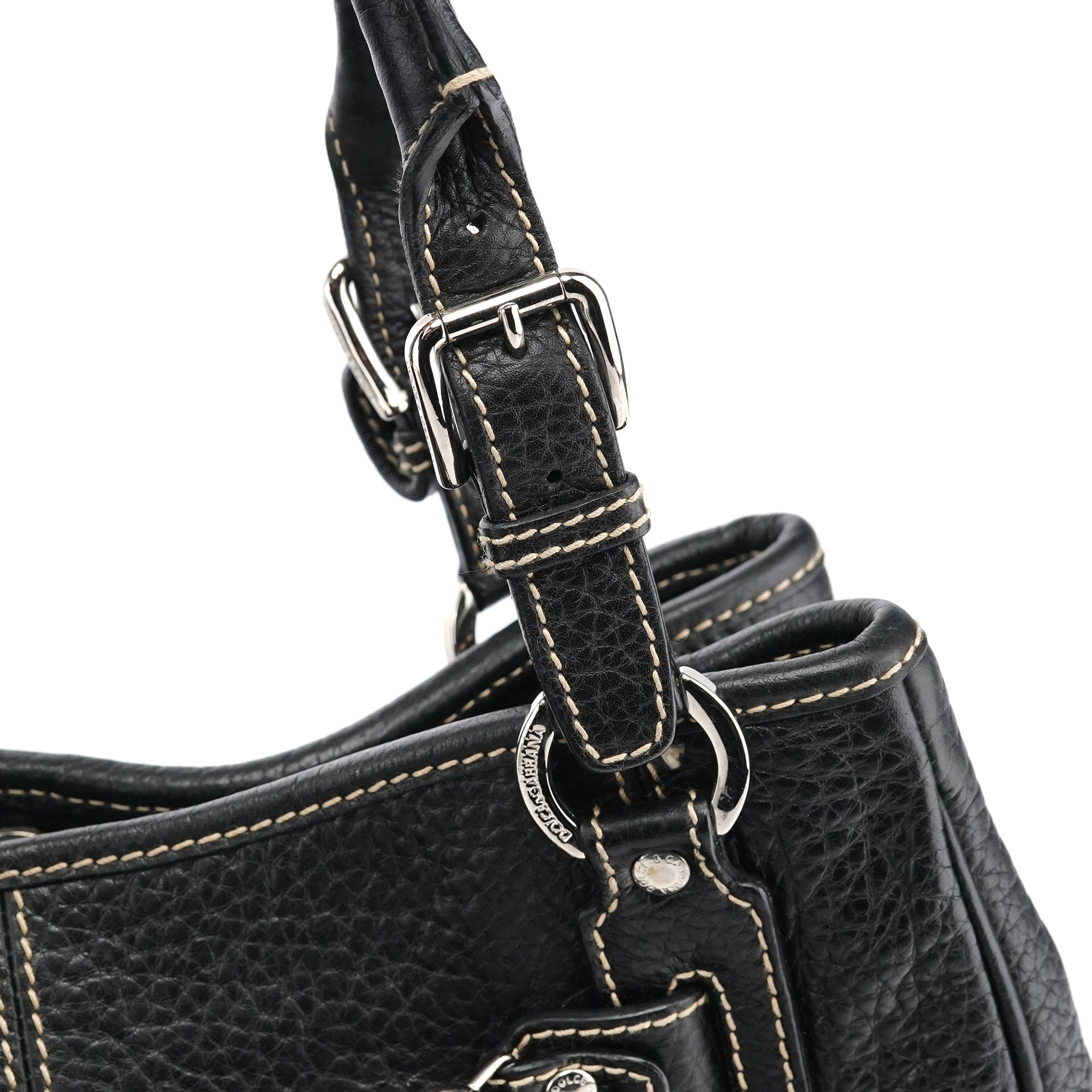 Black Pebbled Leather D&G Tote Bag