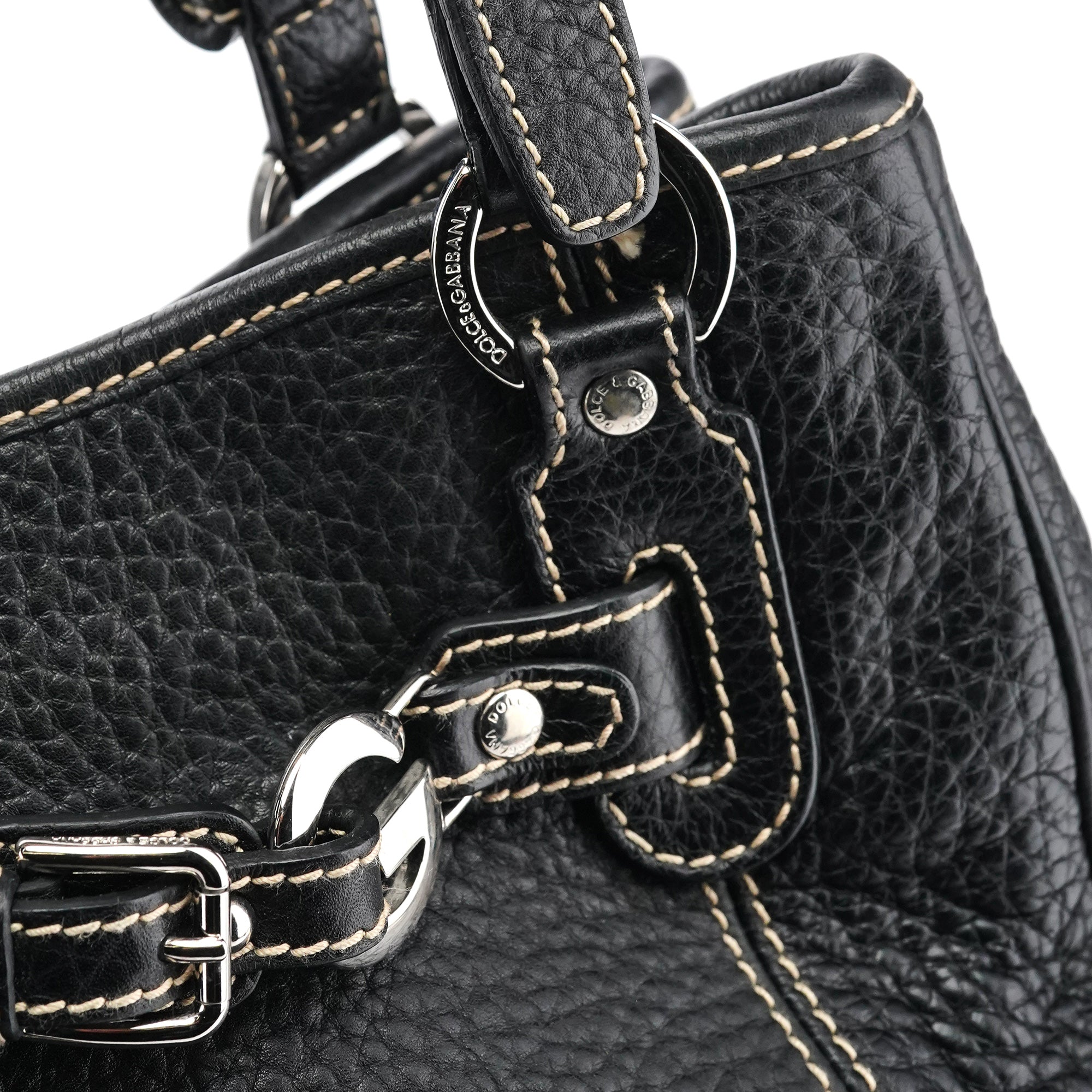 Black Pebbled Leather D&G Tote Bag
