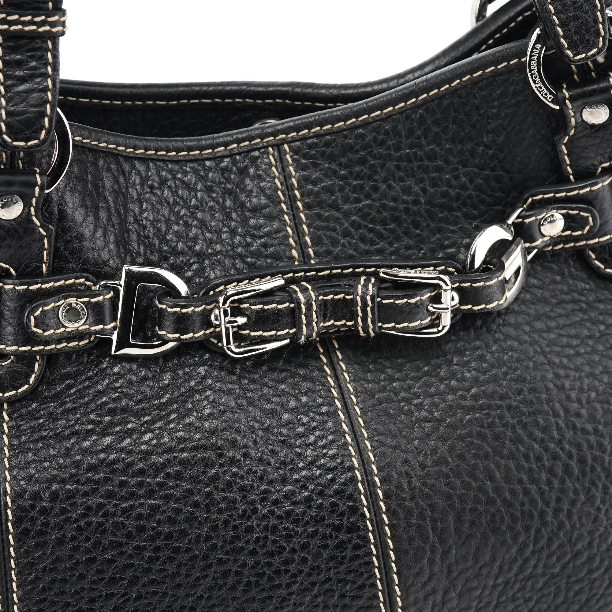 Black Pebbled Leather D&G Tote Bag