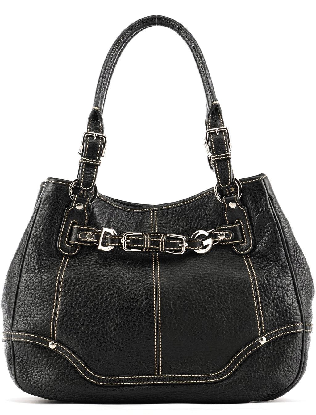 Black Pebbled Leather D&G Tote Bag