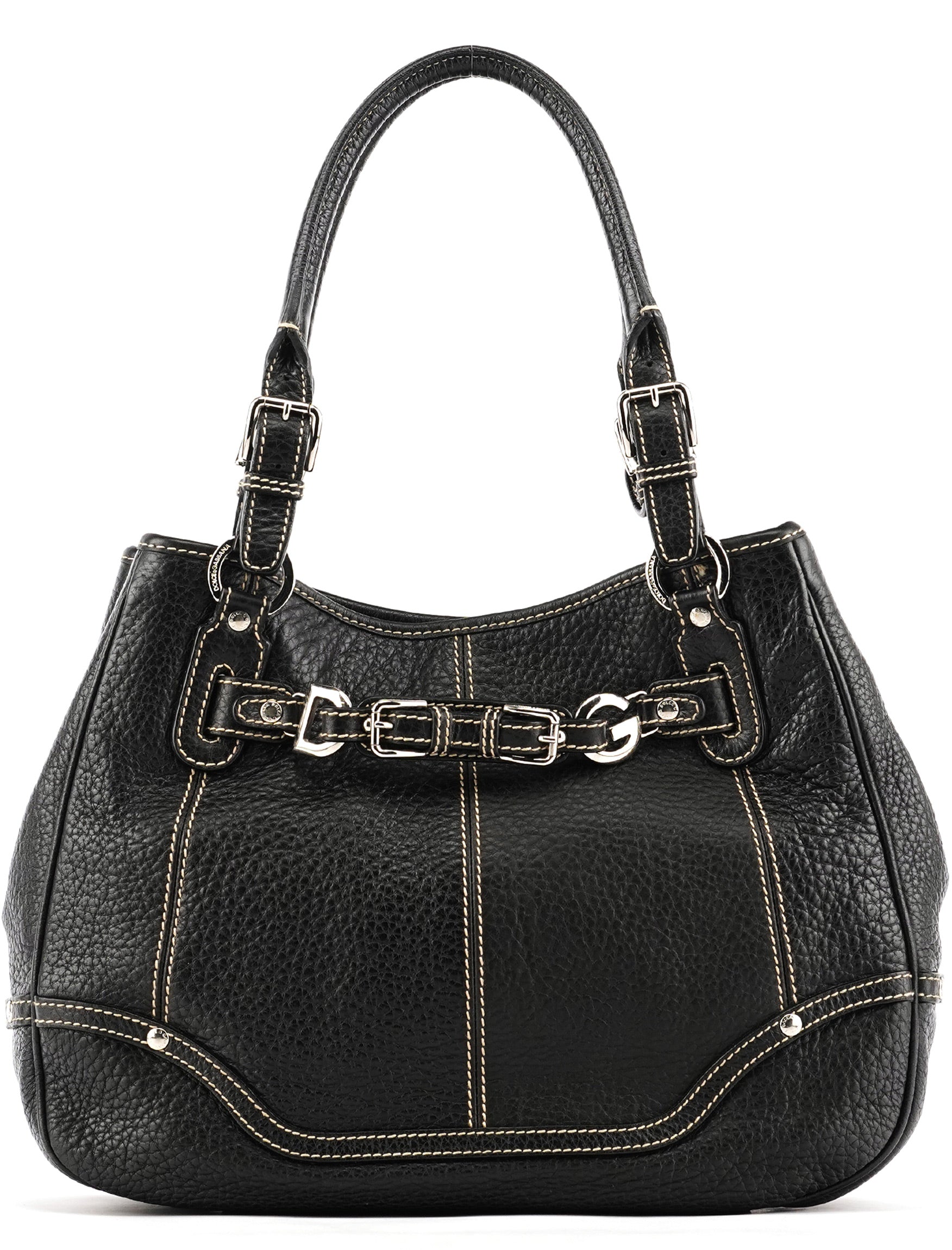 Black Pebbled Leather D&G Tote Bag