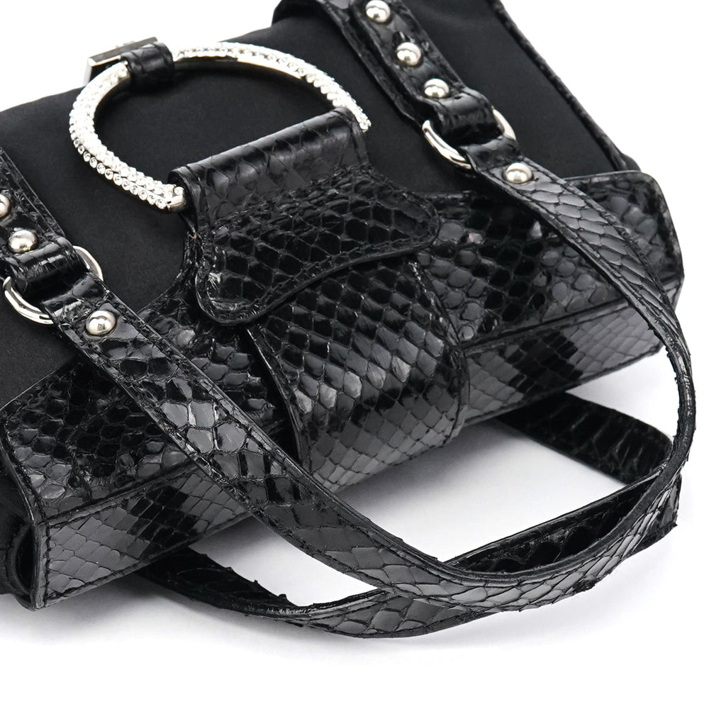 Black Satin Python Rhinestone Mini Bag