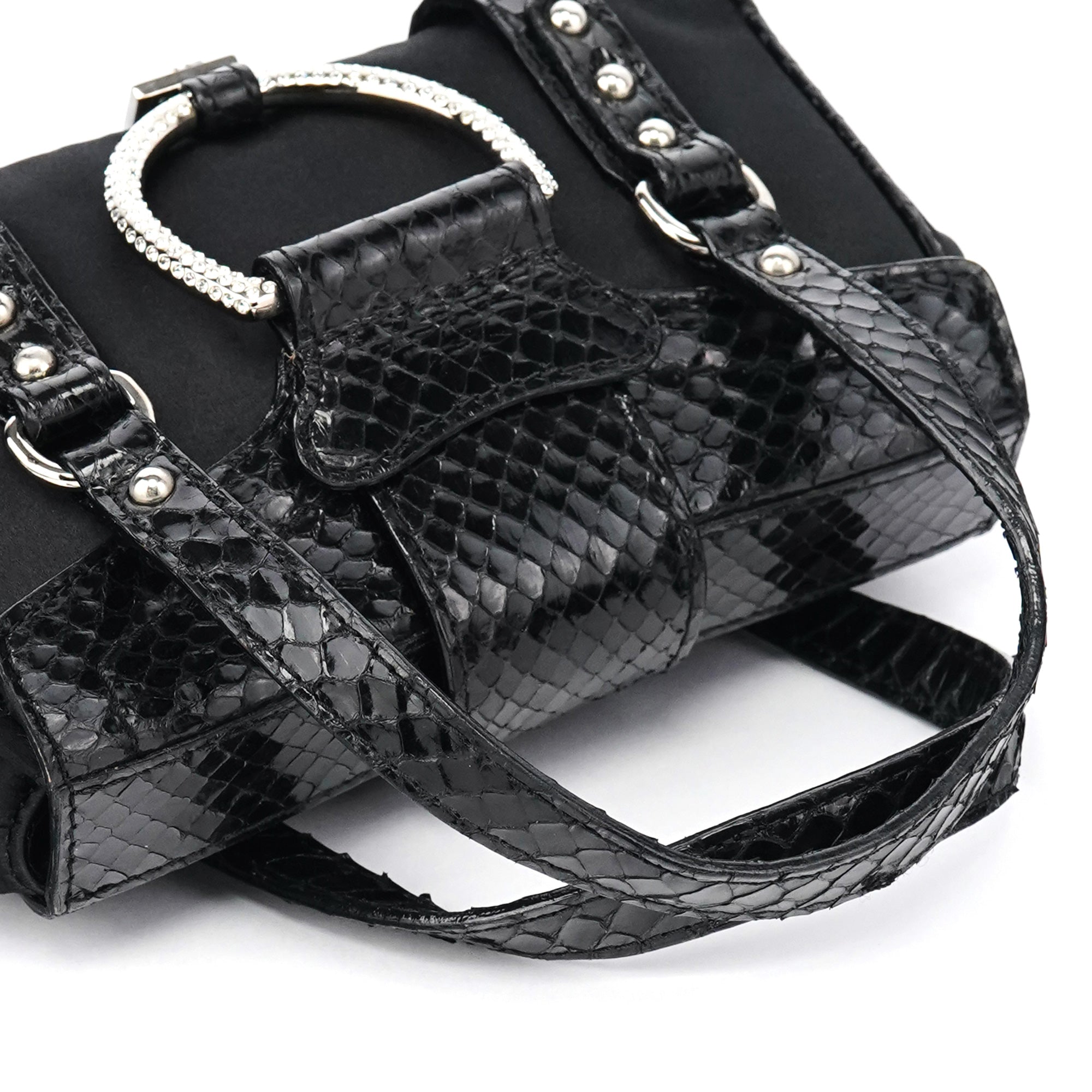 Black Satin Python Rhinestone Mini Bag