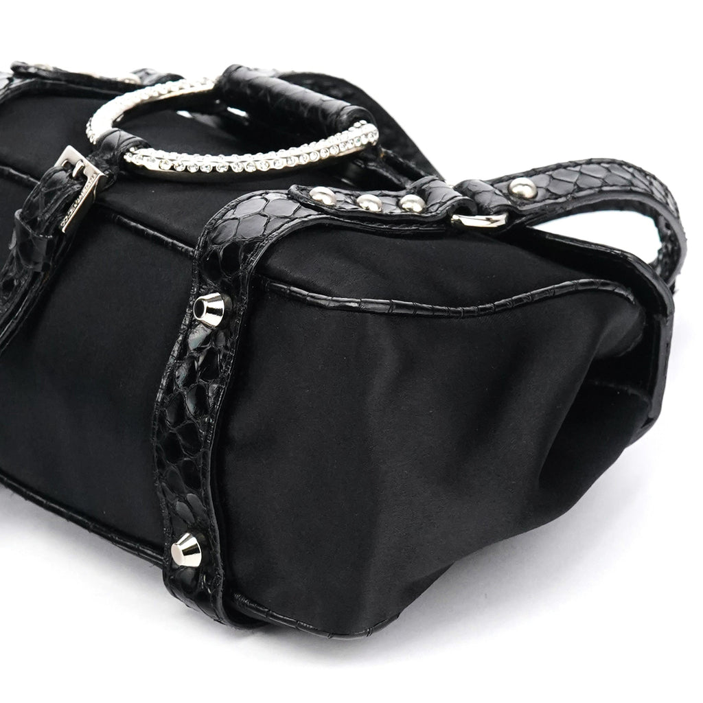 Black Satin Python Rhinestone Mini Bag