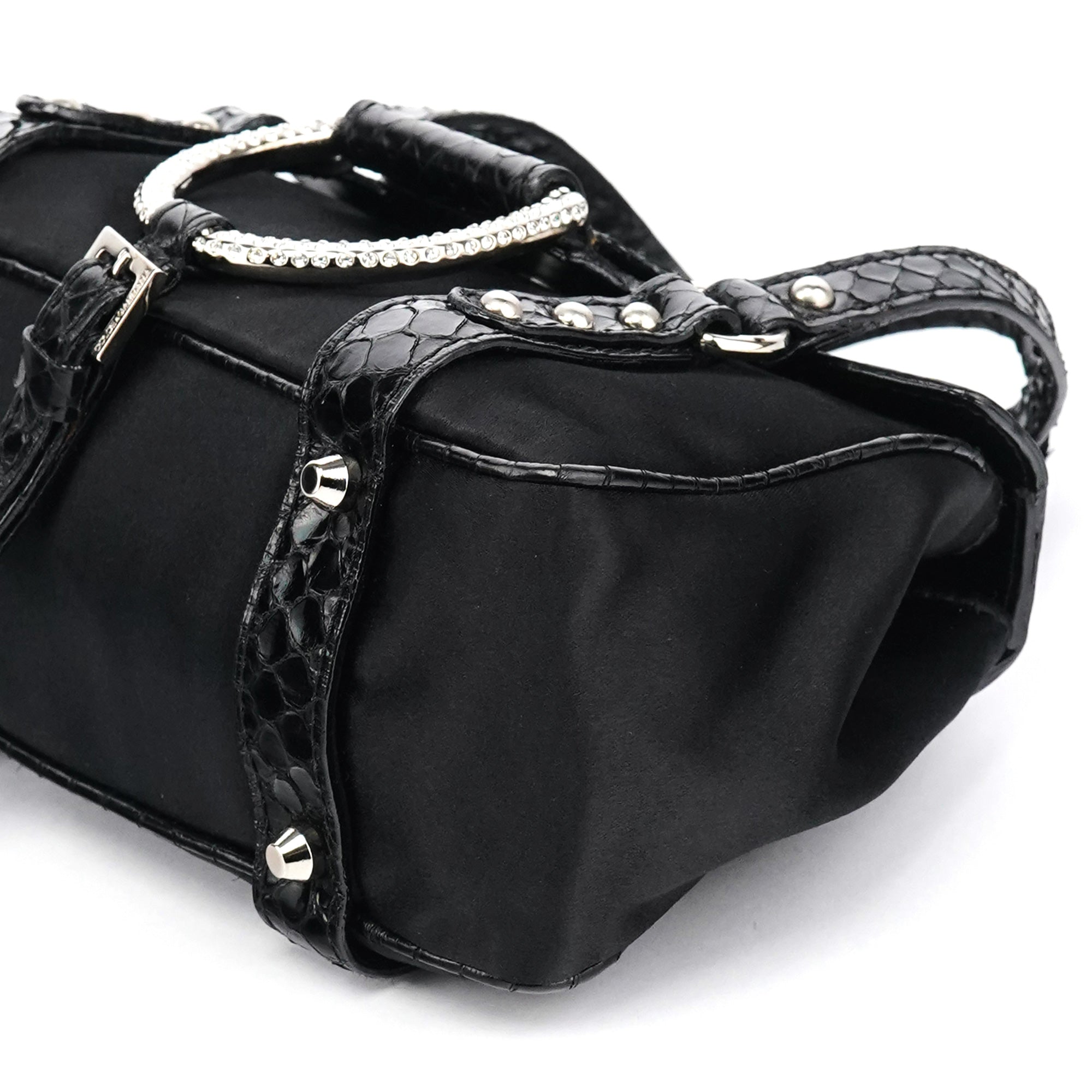 Black Satin Python Rhinestone Mini Bag