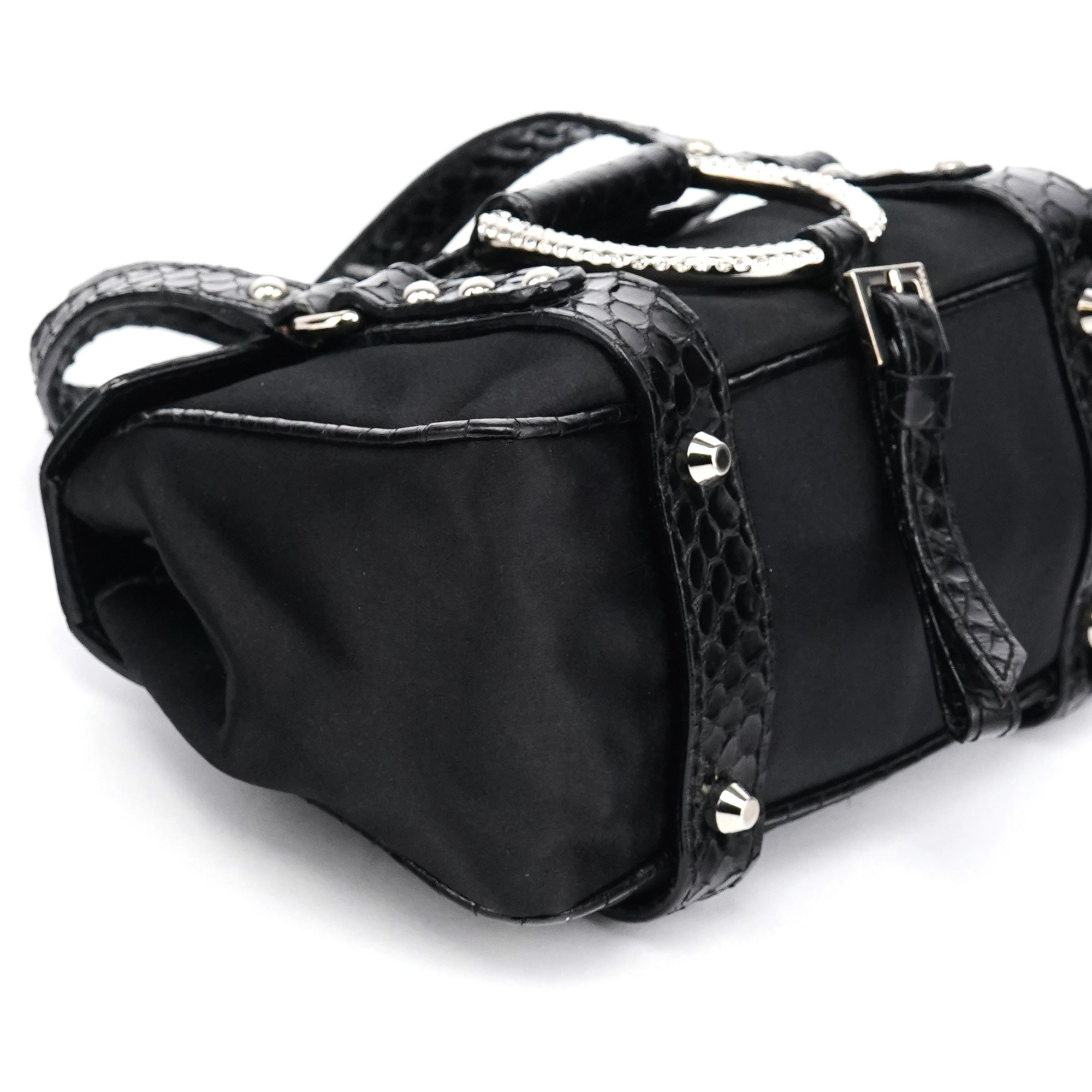 Black Satin Python Rhinestone Mini Bag