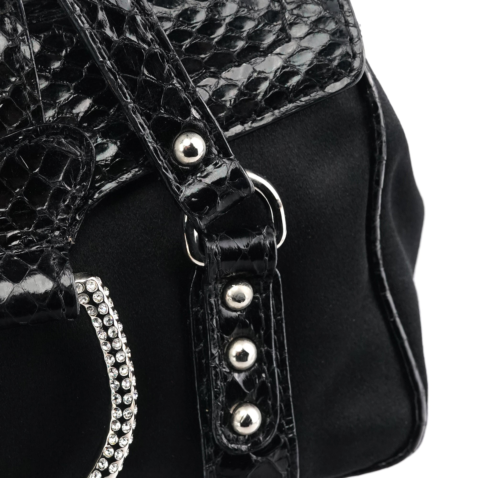 Black Satin Python Rhinestone Mini Bag