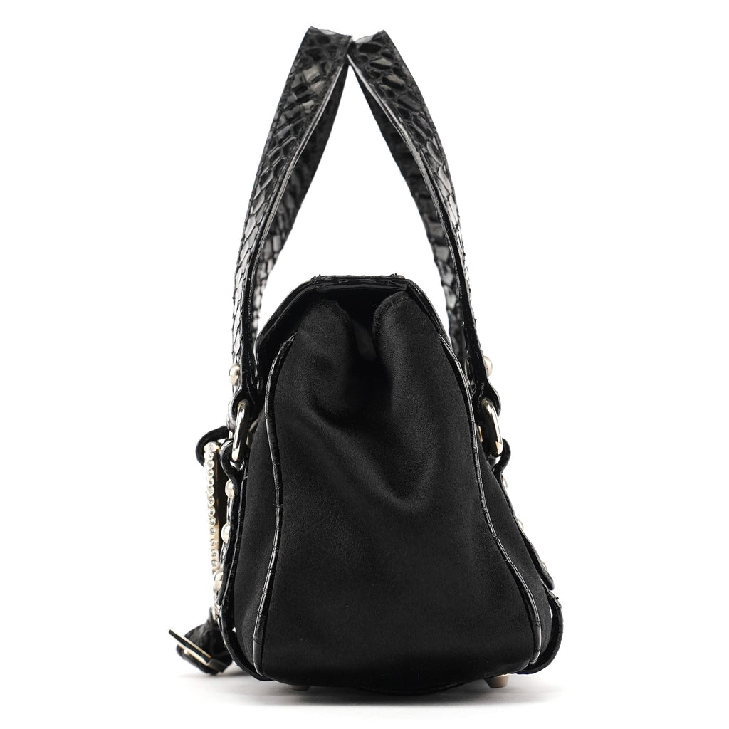 Black Satin Python Rhinestone Mini Bag