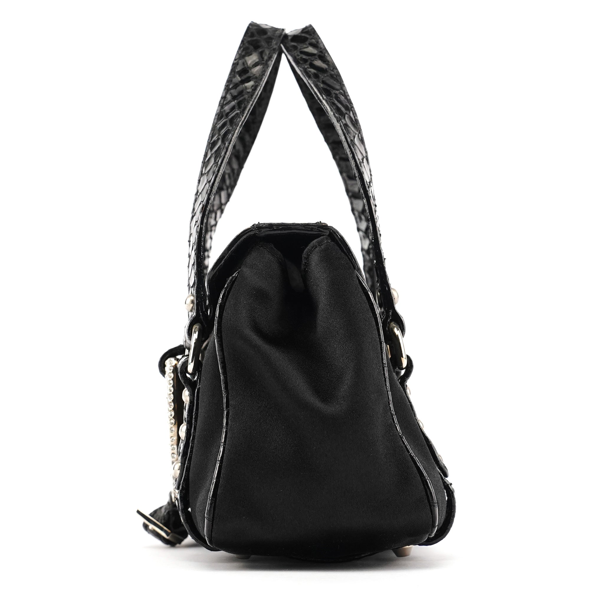 Black Satin Python Rhinestone Mini Bag