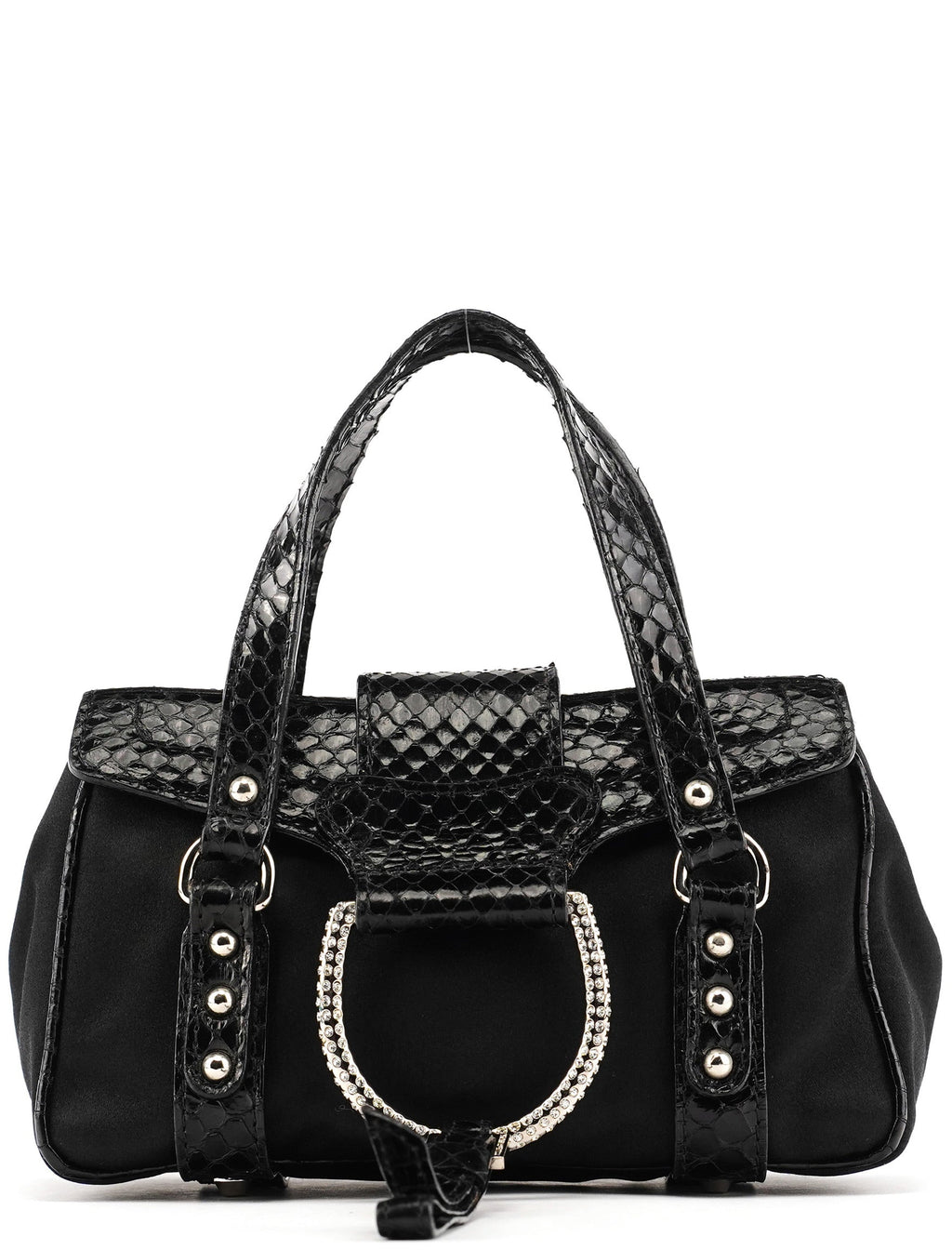 Black Satin Python Rhinestone Mini Bag