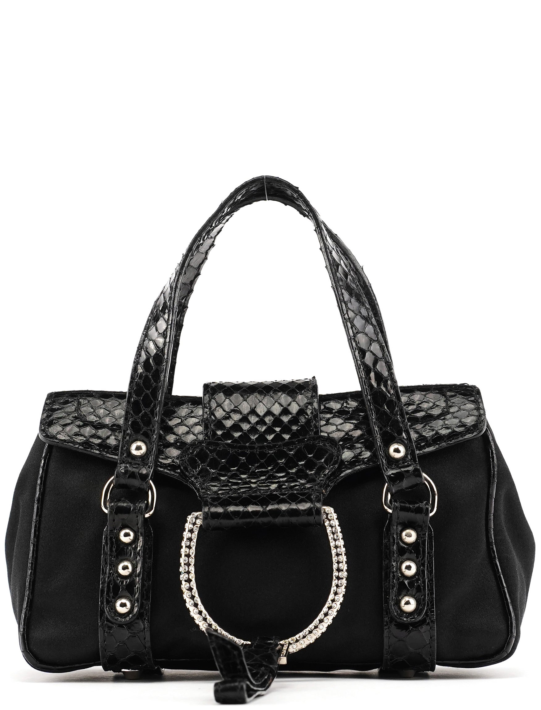 Black Satin Python Rhinestone Mini Bag