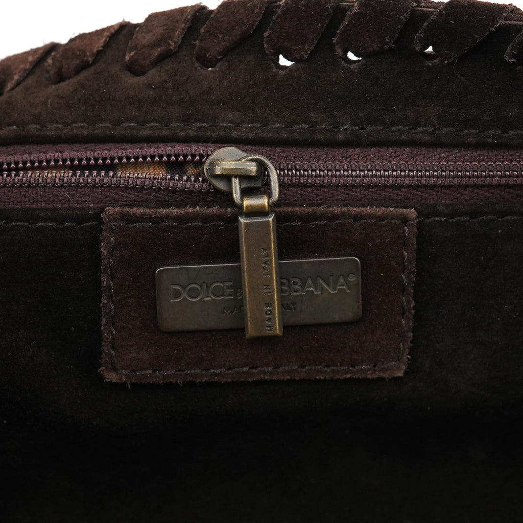 Brown Knit Suede Leather Shoulder Bag