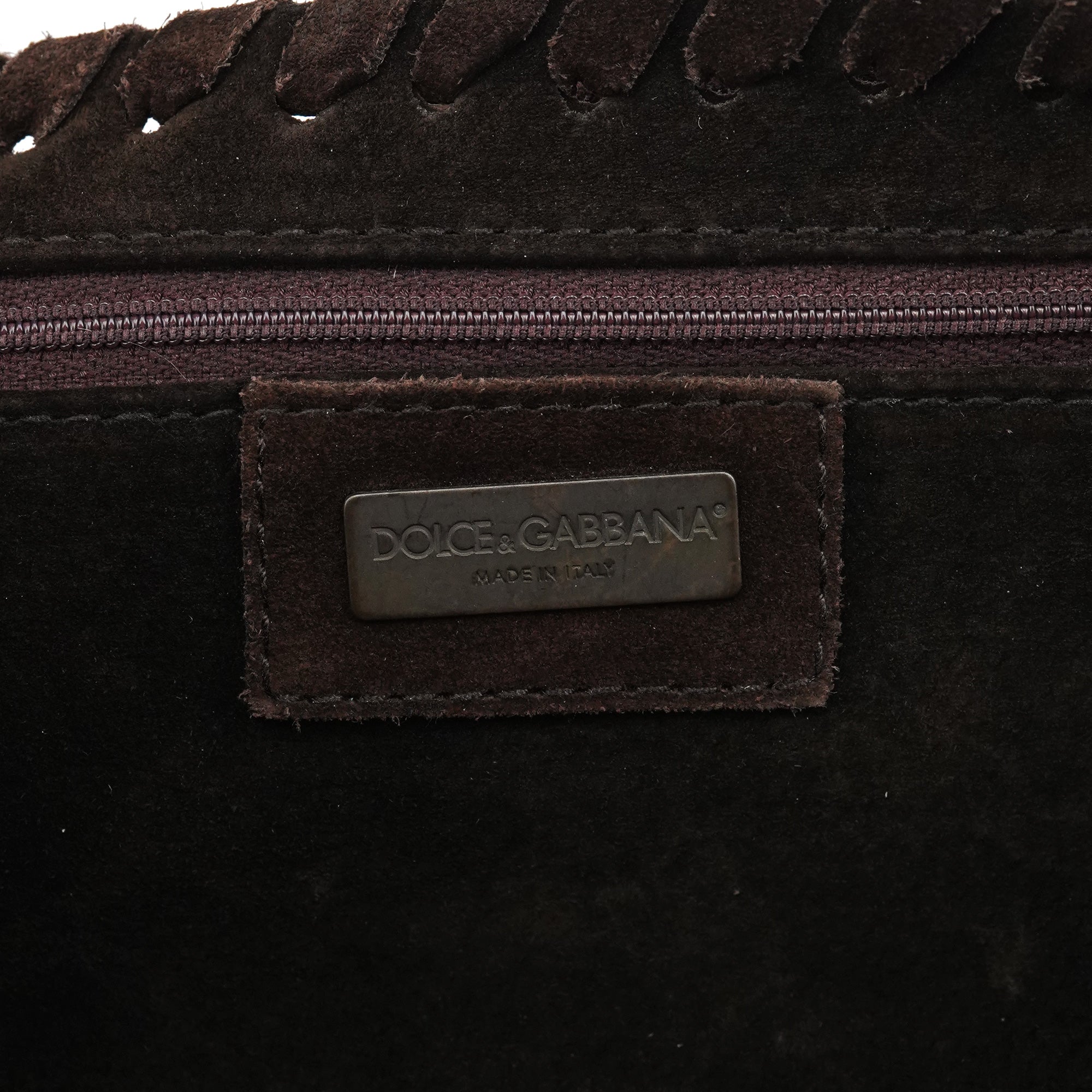 Brown Knit Suede Leather Shoulder Bag