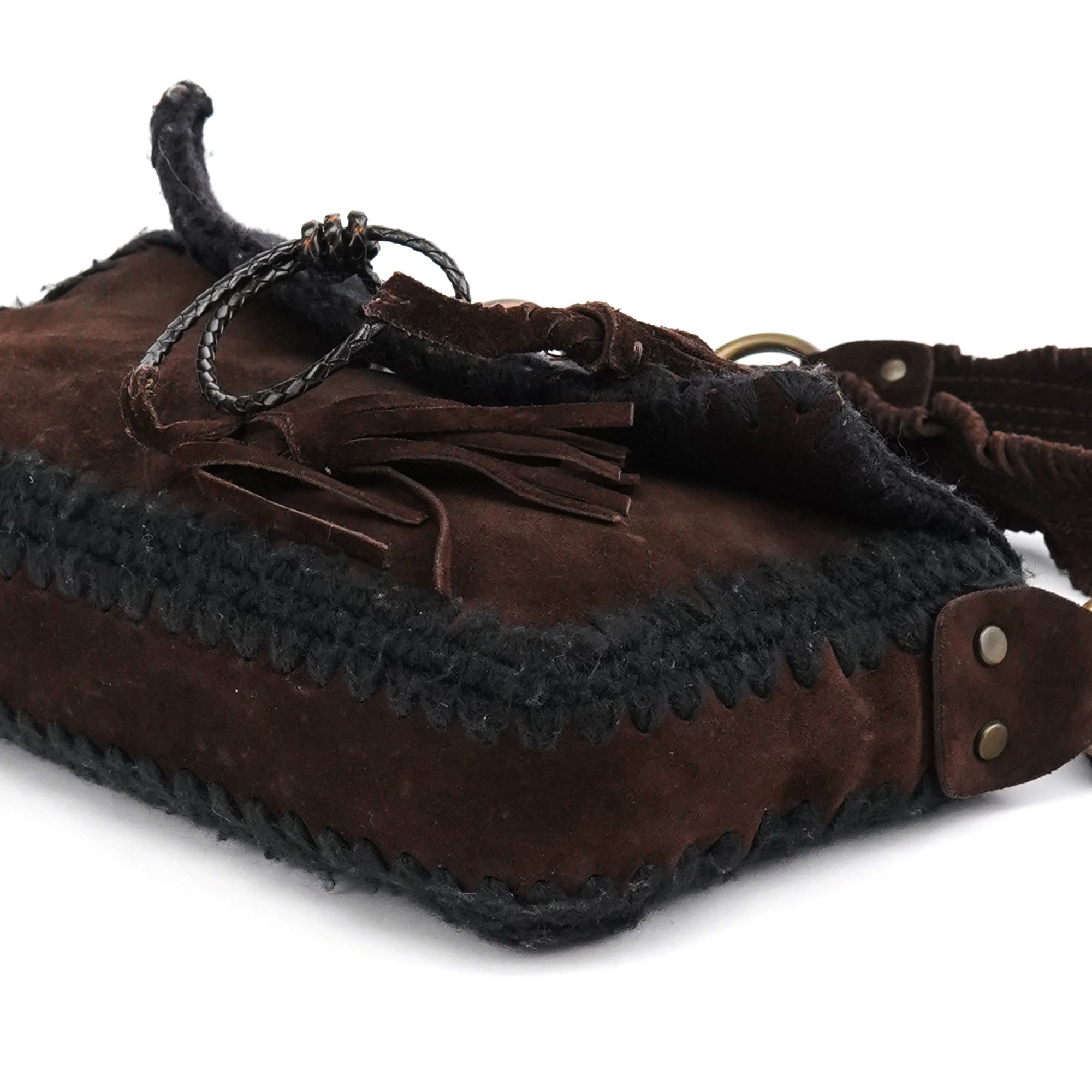 Brown Knit Suede Leather Shoulder Bag