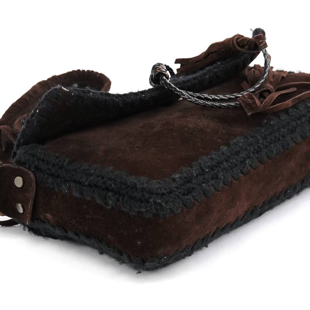 Brown Knit Suede Leather Shoulder Bag