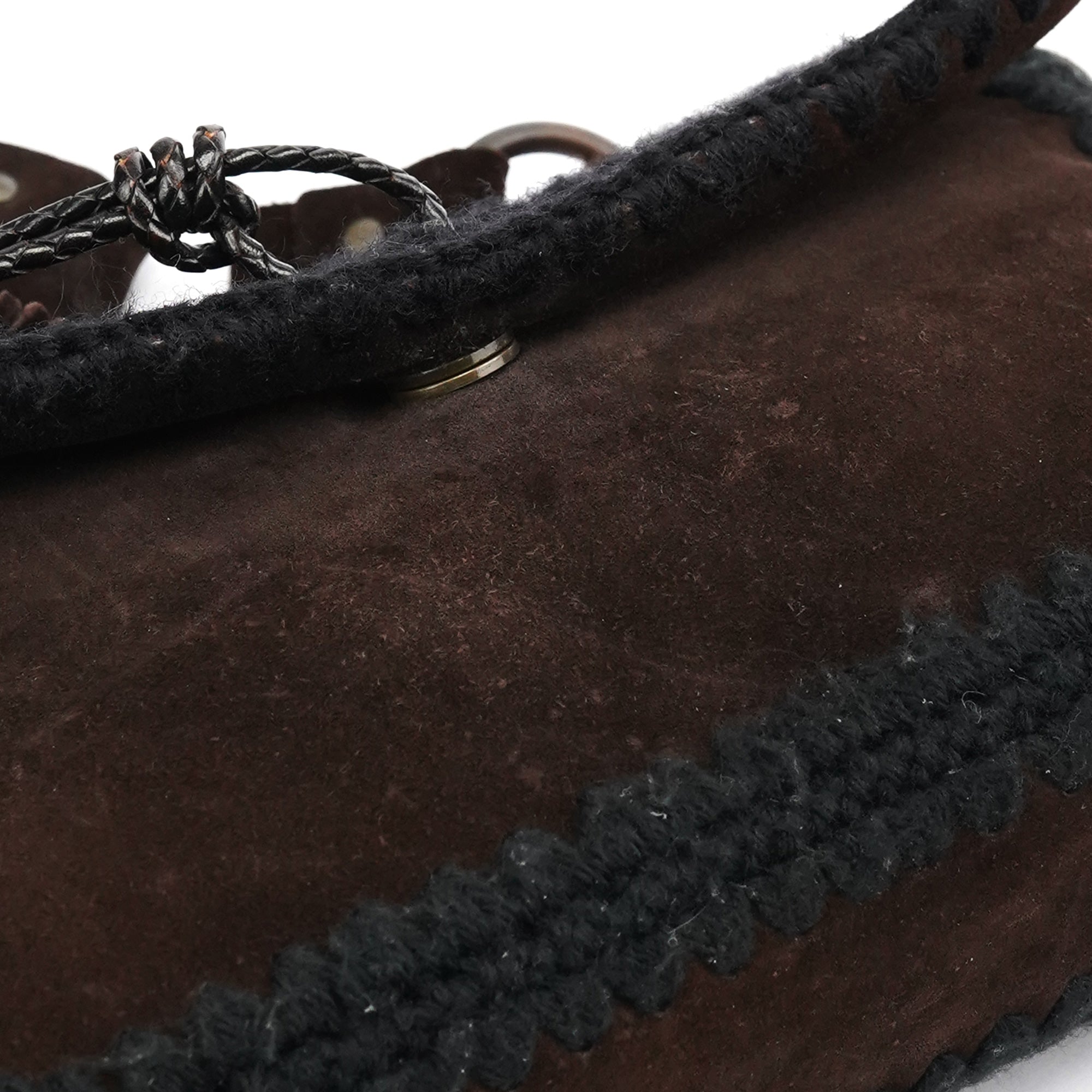 Brown Knit Suede Leather Shoulder Bag