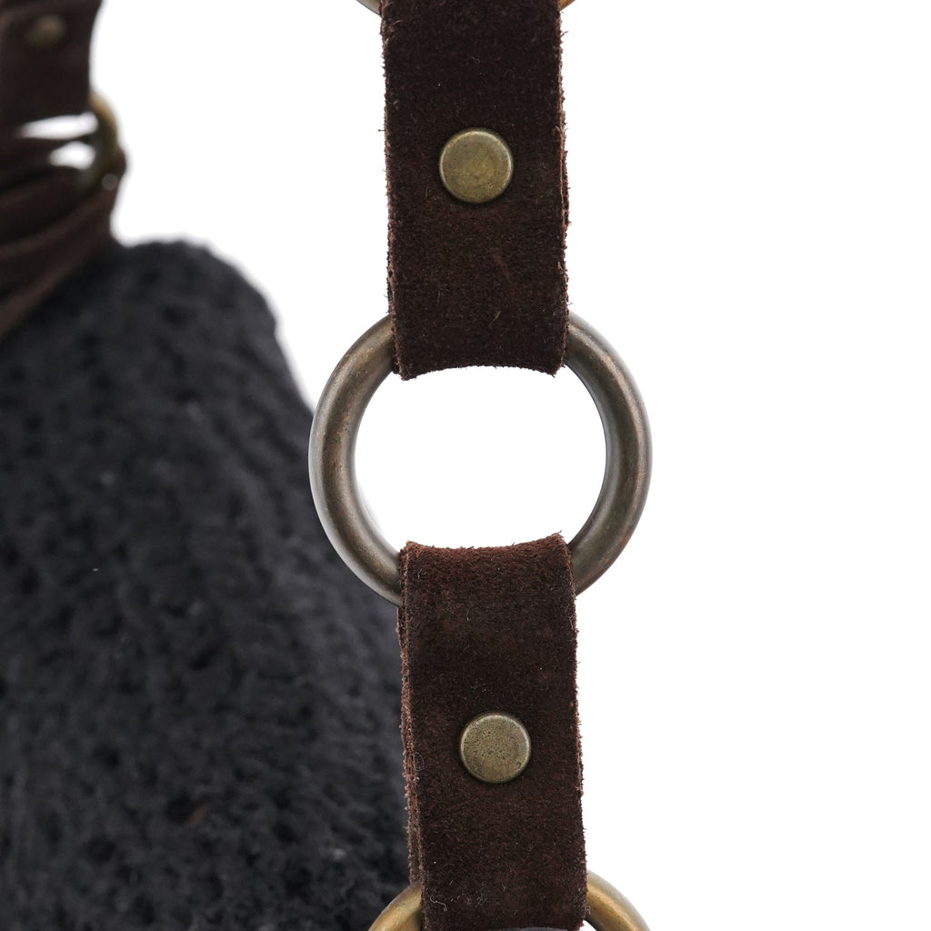Brown Knit Suede Leather Shoulder Bag