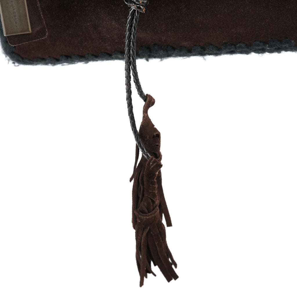 Brown Knit Suede Leather Shoulder Bag