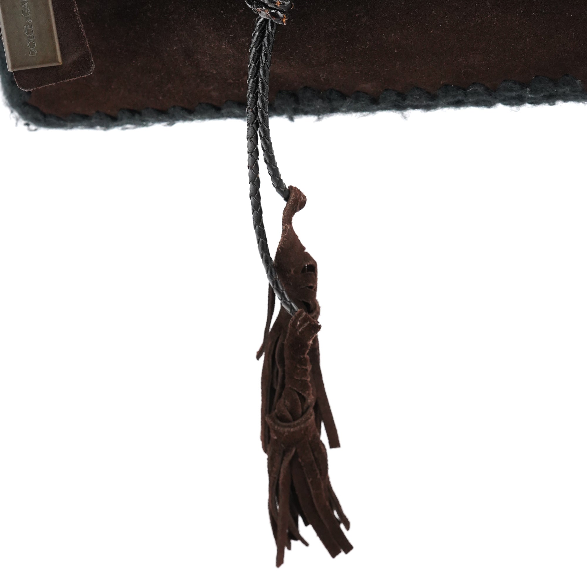 Brown Knit Suede Leather Shoulder Bag