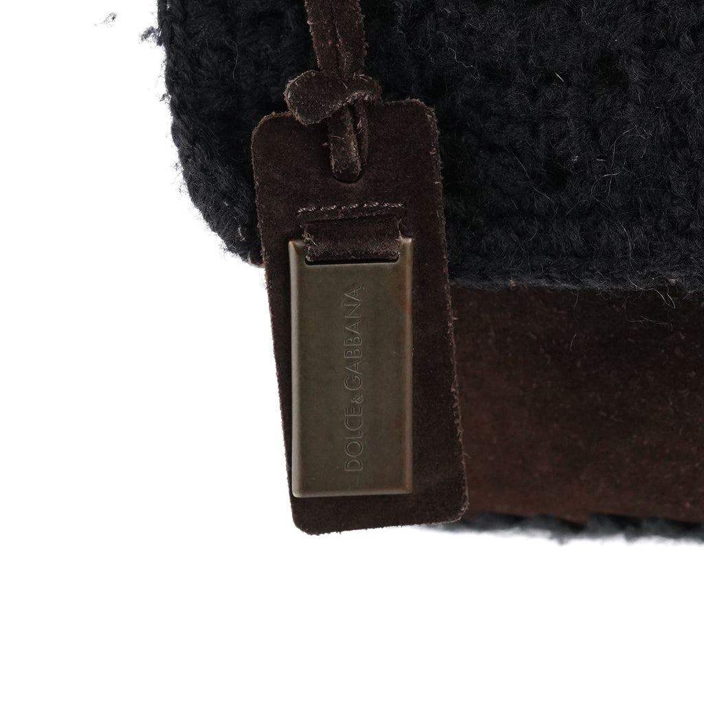 Brown Knit Suede Leather Shoulder Bag