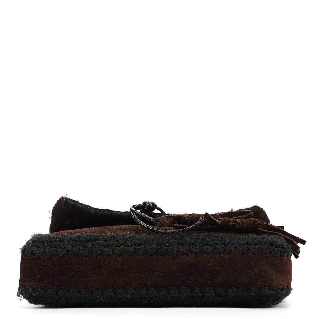 Brown Knit Suede Leather Shoulder Bag