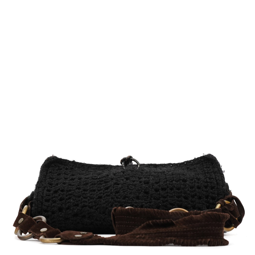 Brown Knit Suede Leather Shoulder Bag