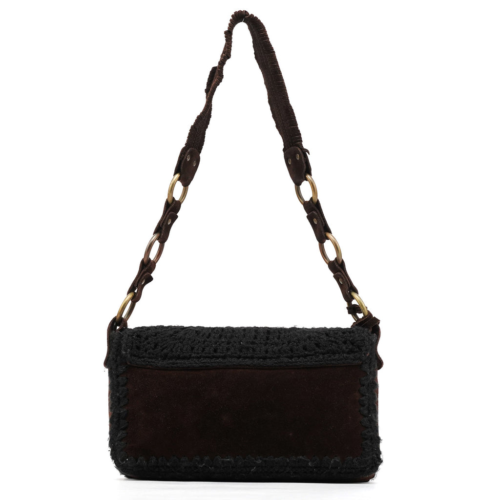 Brown Knit Suede Leather Shoulder Bag