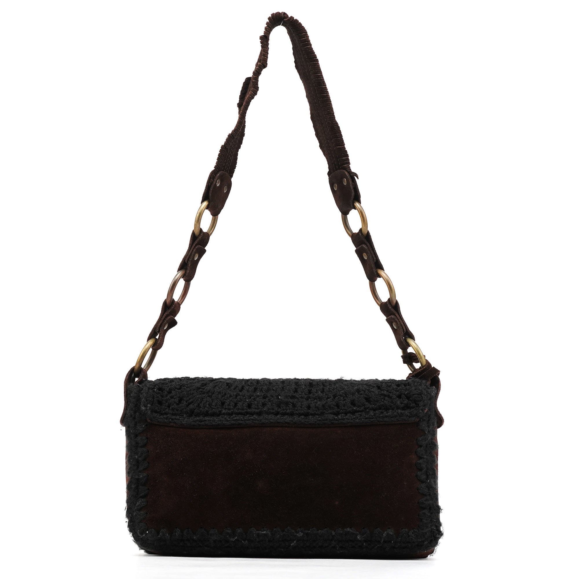 Brown Knit Suede Leather Shoulder Bag