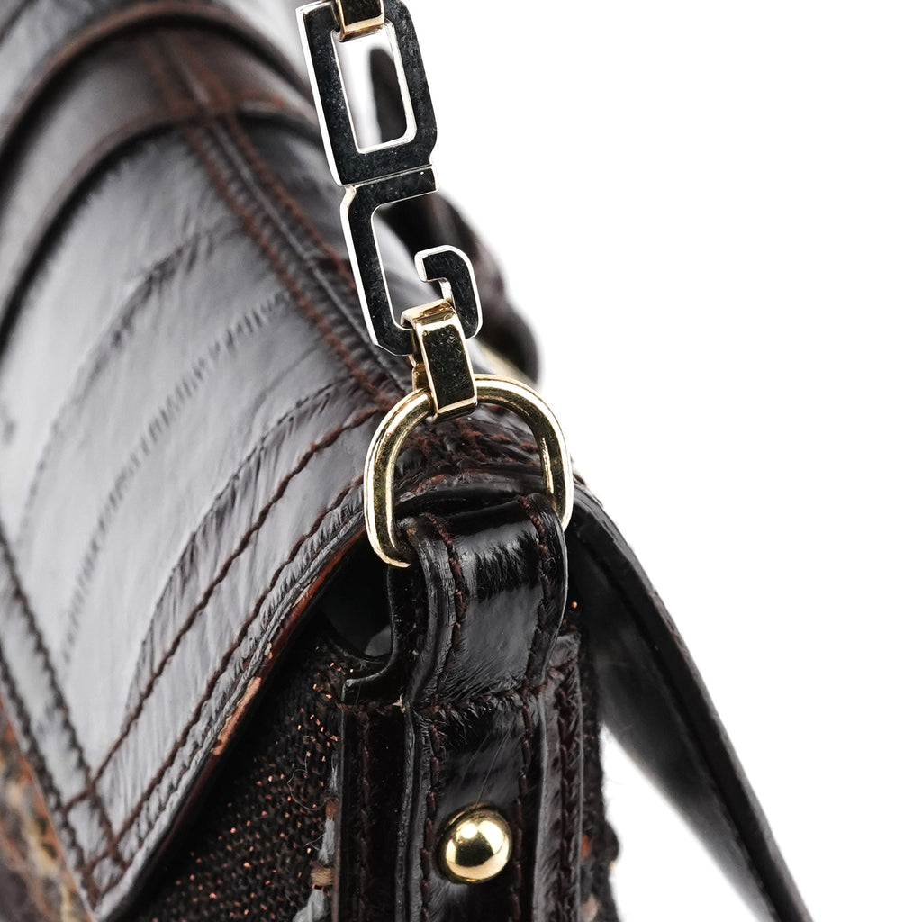 Brown Leather Tweed Shoulder Bag
