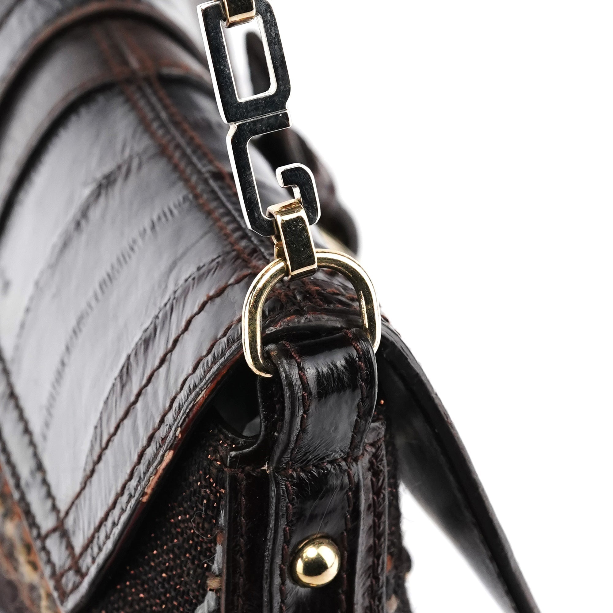 Brown Leather Tweed Shoulder Bag
