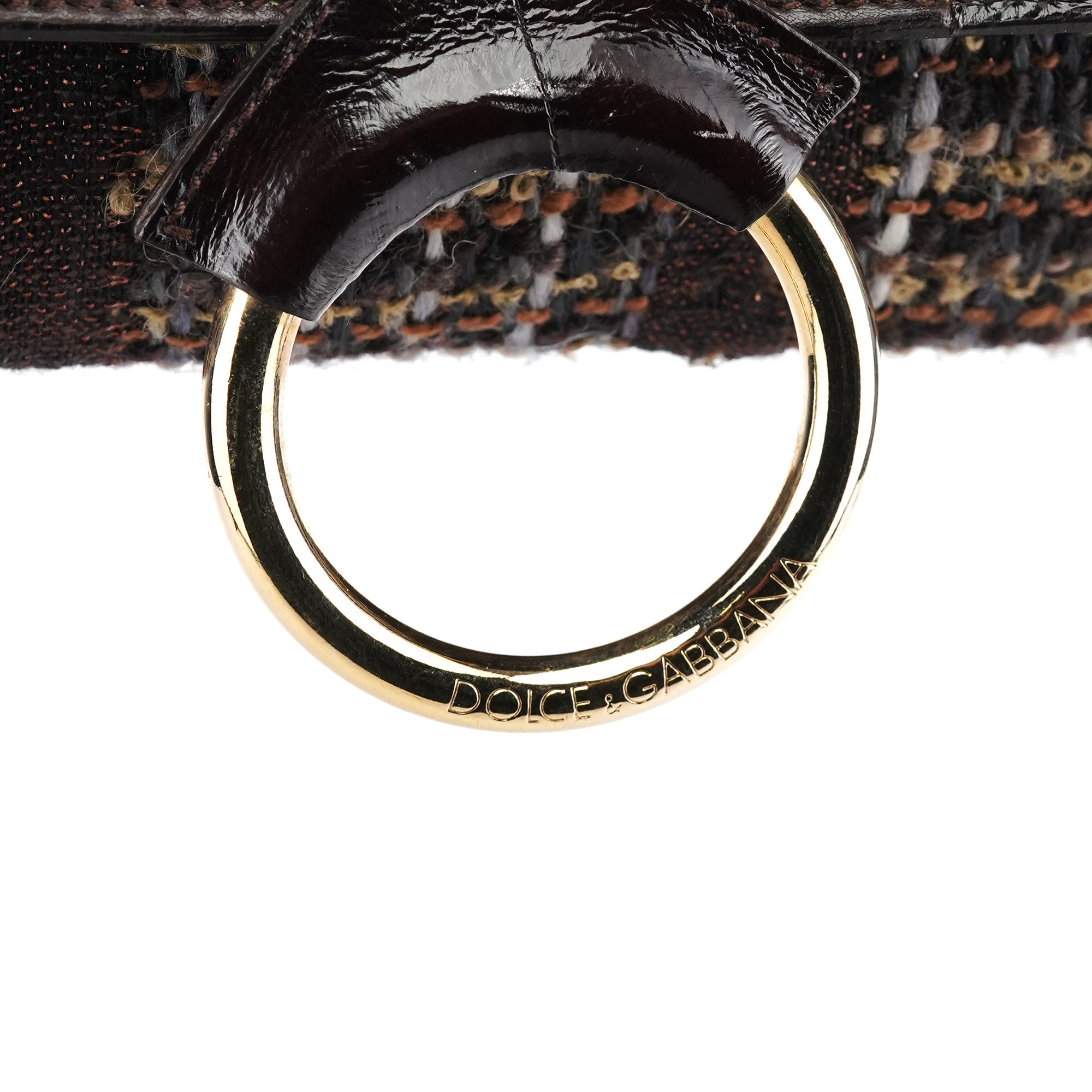 Brown Leather Tweed Shoulder Bag