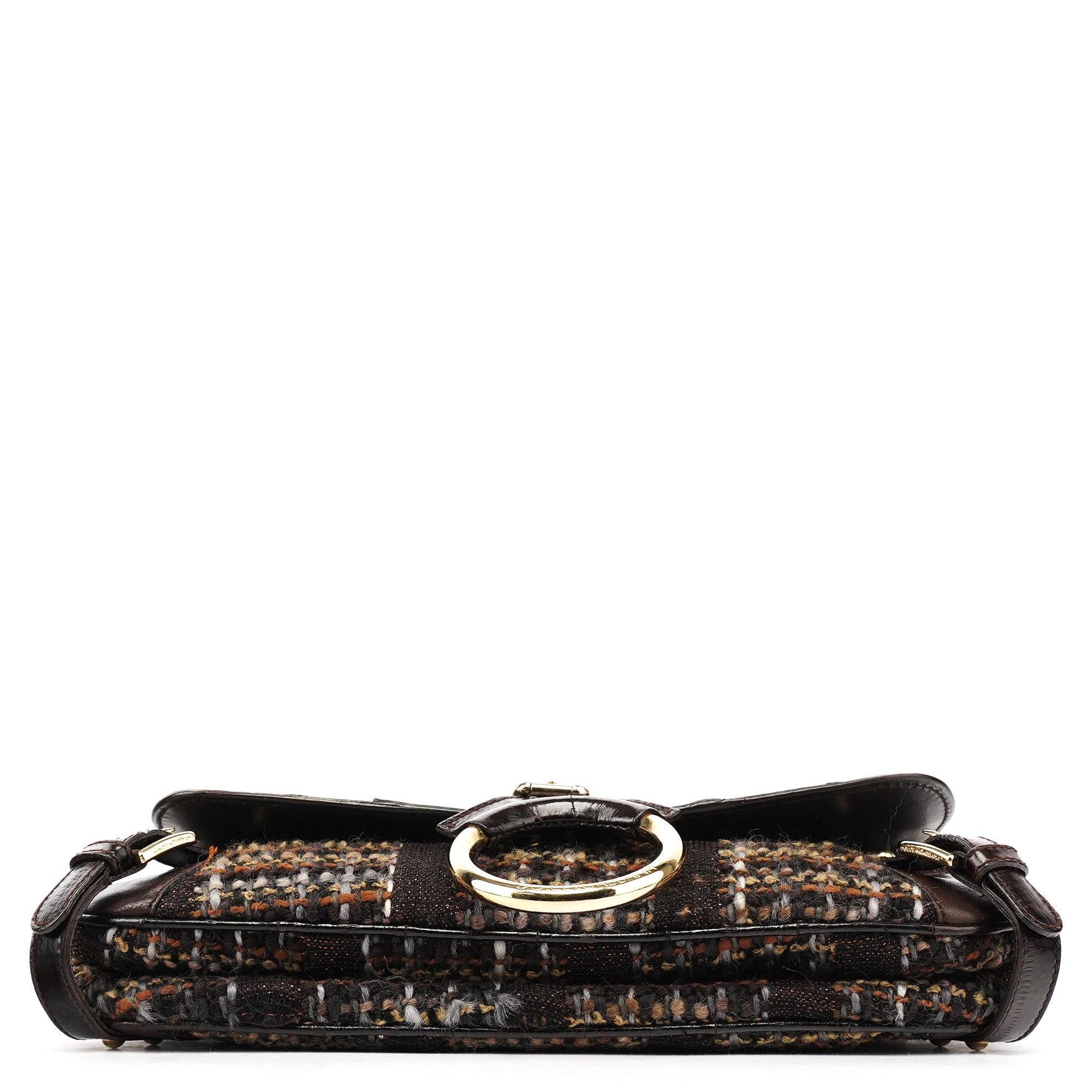 Brown Leather Tweed Shoulder Bag