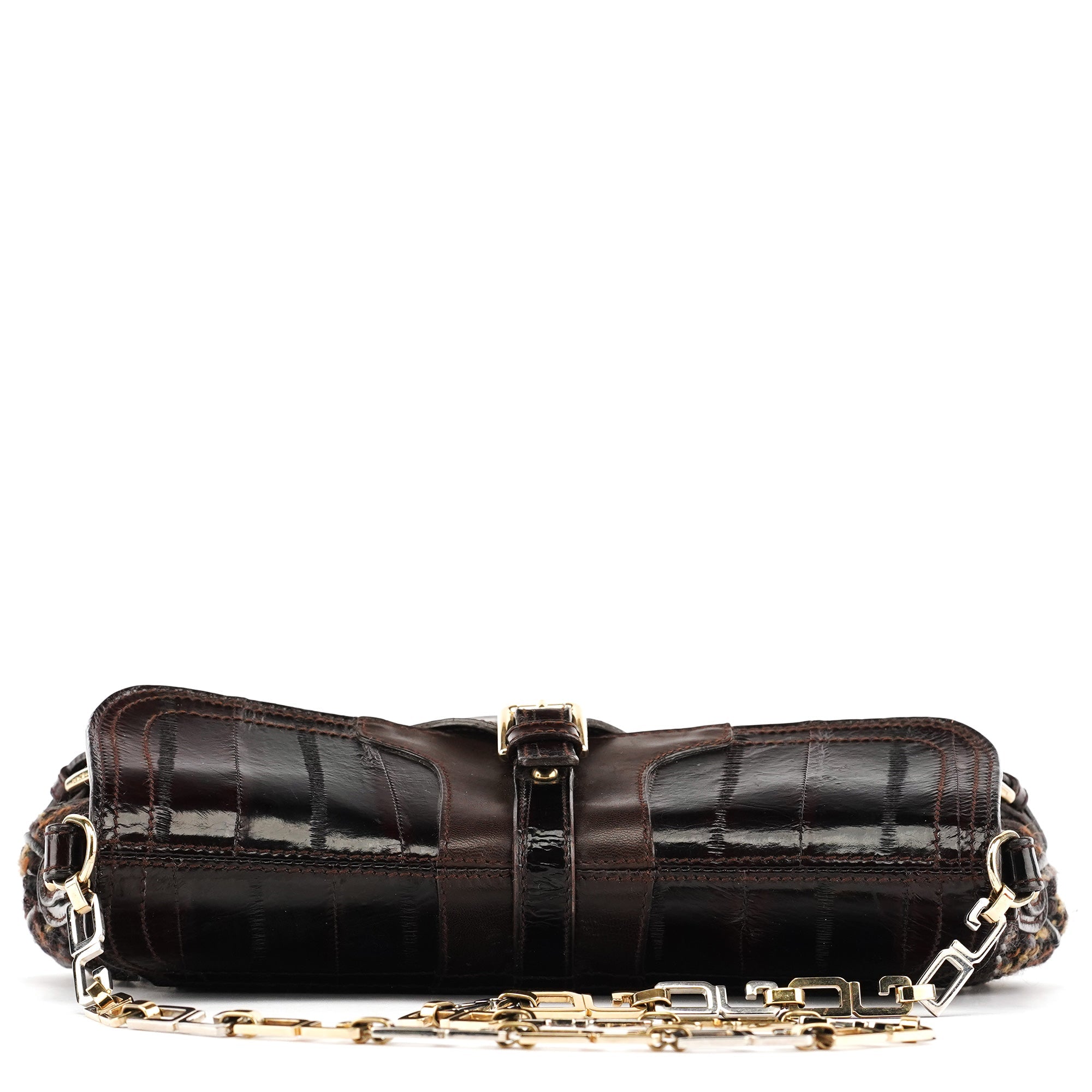 Brown Leather Tweed Shoulder Bag