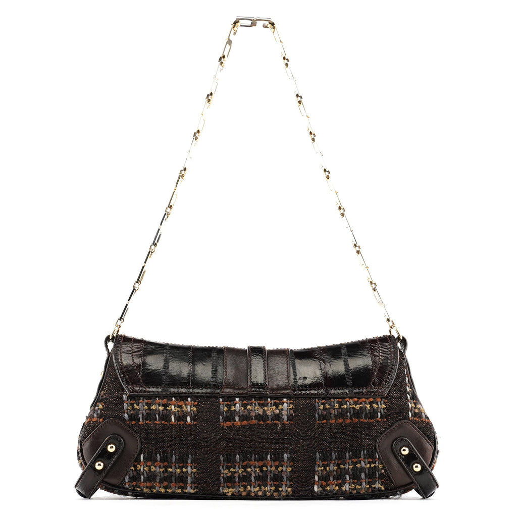 Brown Leather Tweed Shoulder Bag