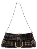 Brown Leather Tweed Shoulder Bag