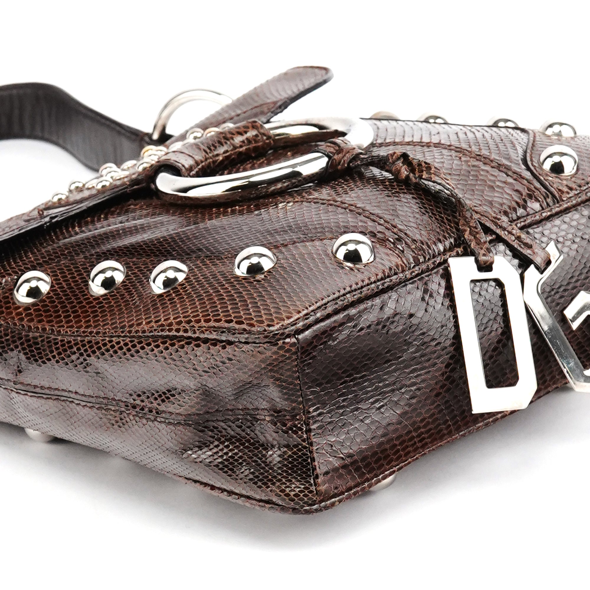 Brown Python Leather Buckle Shoulder Bag