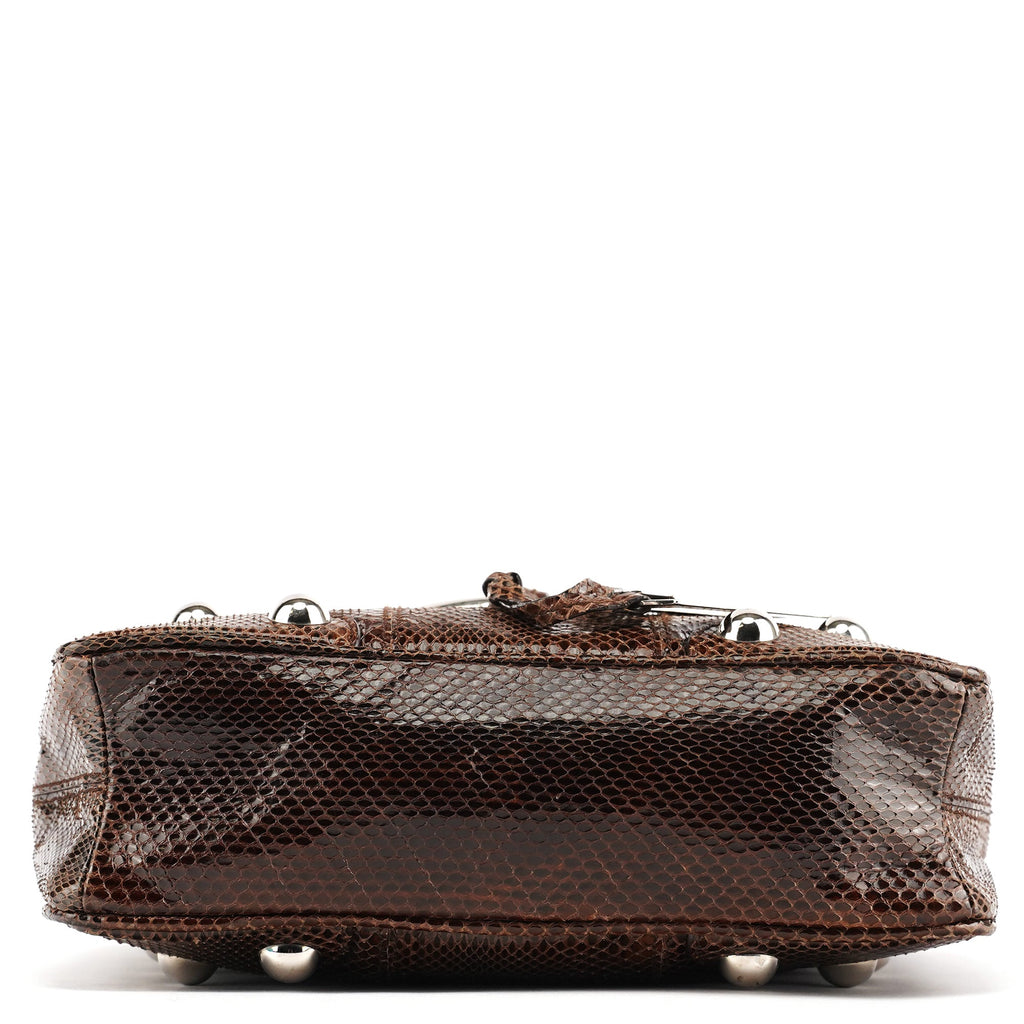 Brown Python Leather Buckle Shoulder Bag