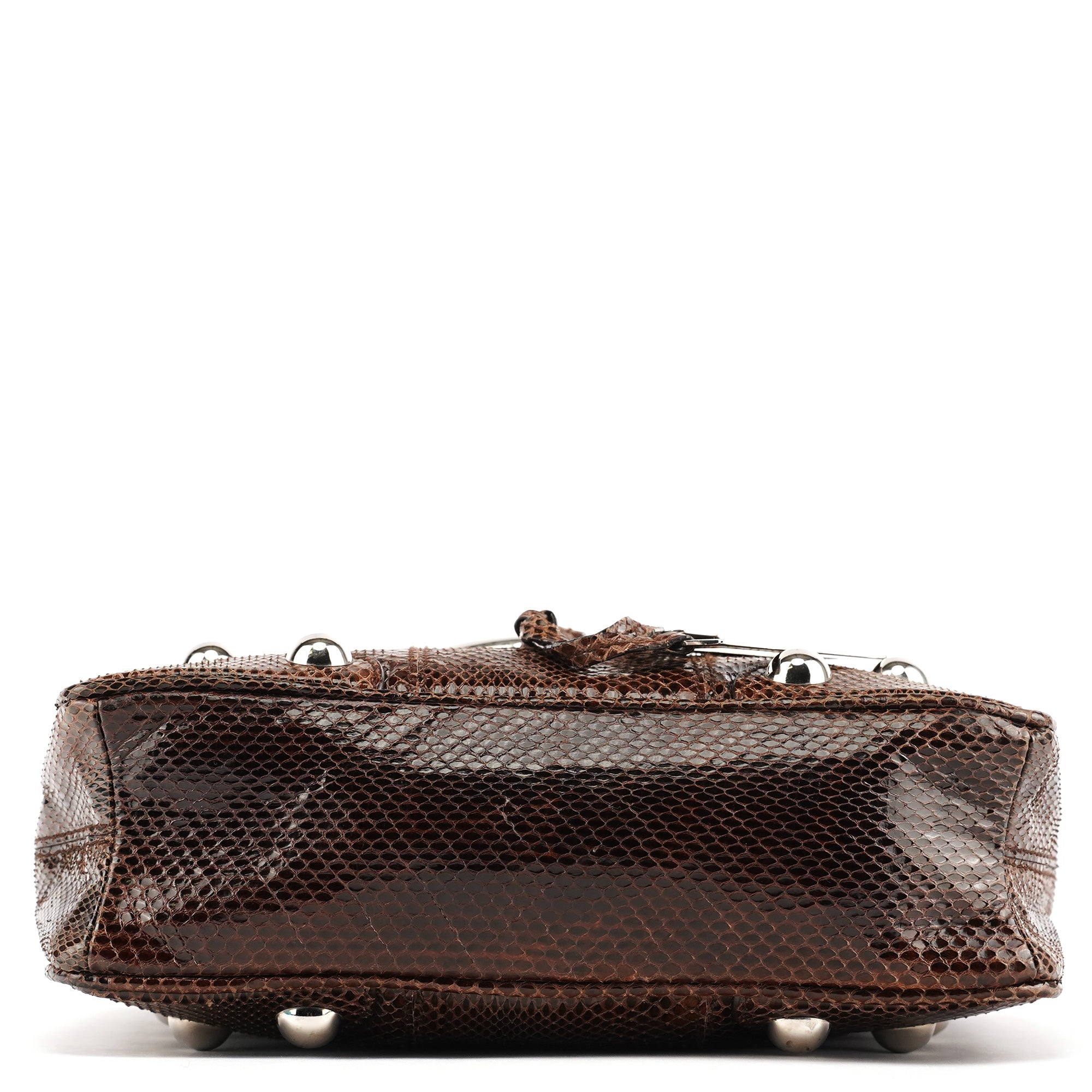 Brown Python Leather Buckle Shoulder Bag