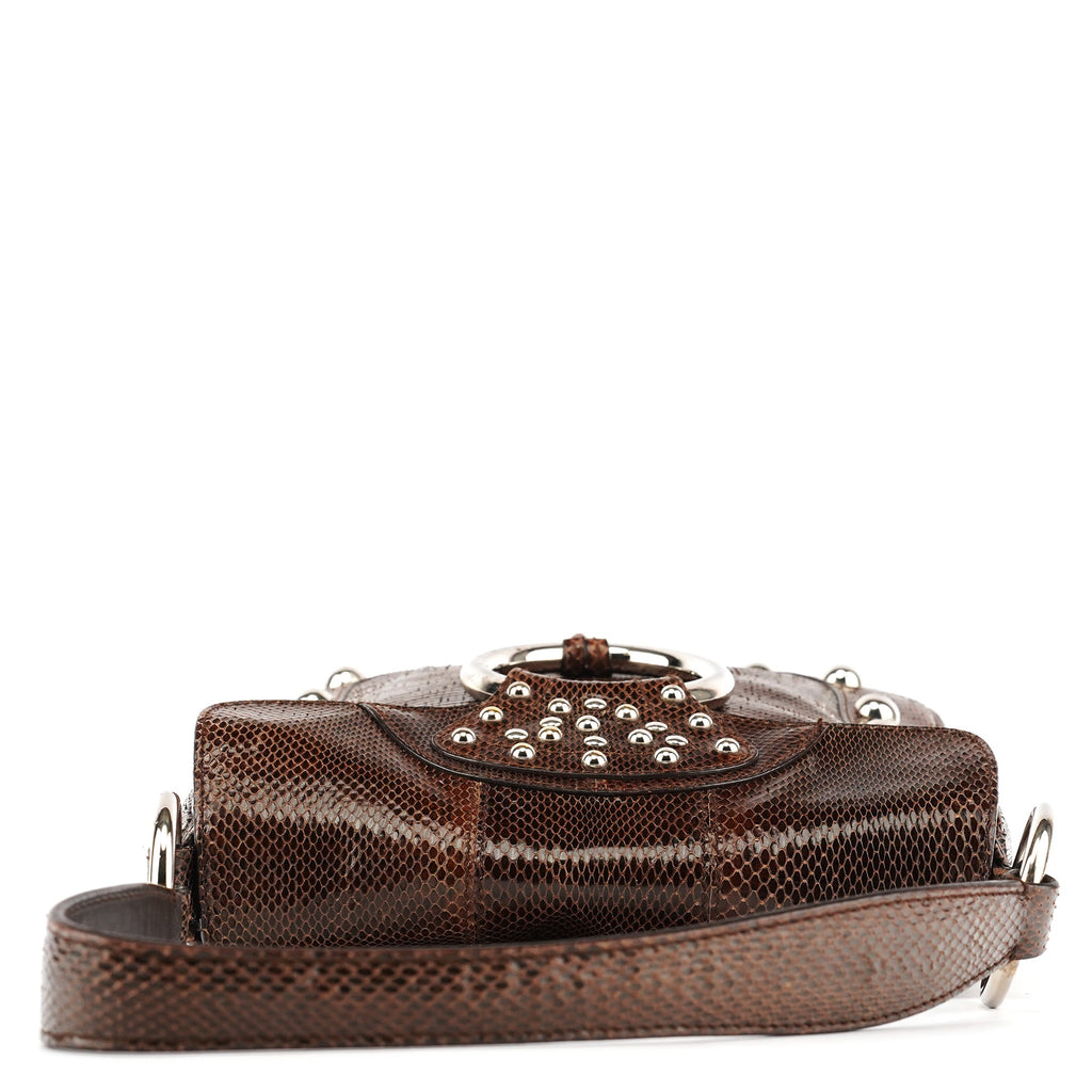 Brown Python Leather Buckle Shoulder Bag